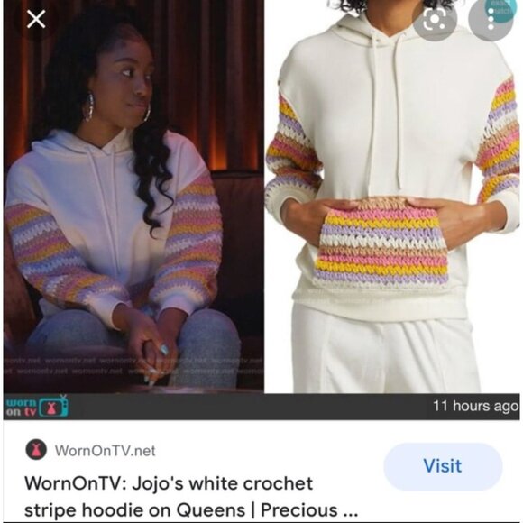 Alice + Olivia Pocket Hoodie Pullover Ivory Multicolor Small - Picture 2 of 16